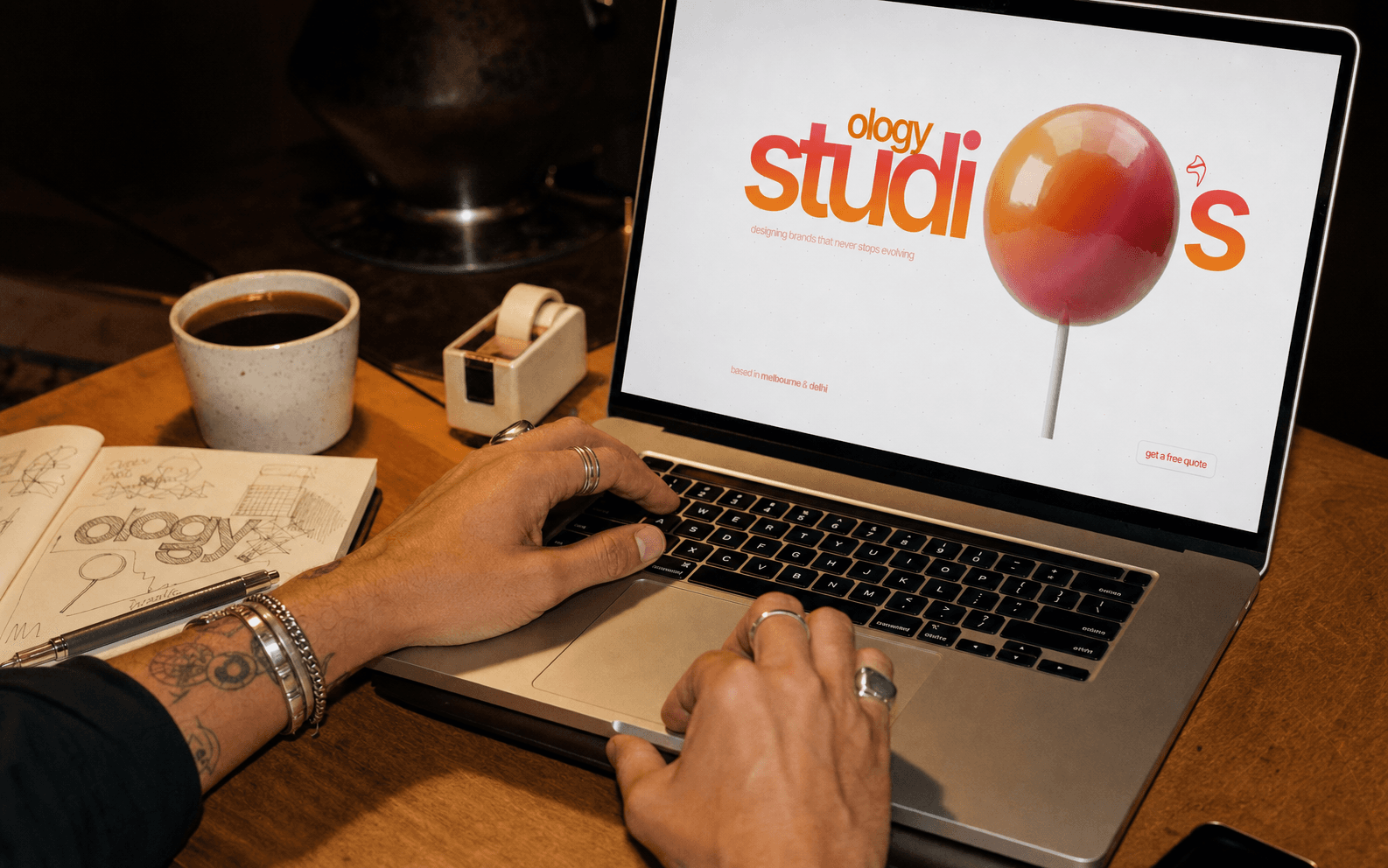 Developer working on a laptop in a studio
